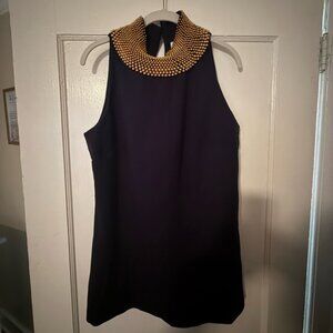 Tuckernuck Navy Sleeveless Top with Gold Beaded Collar - Size M